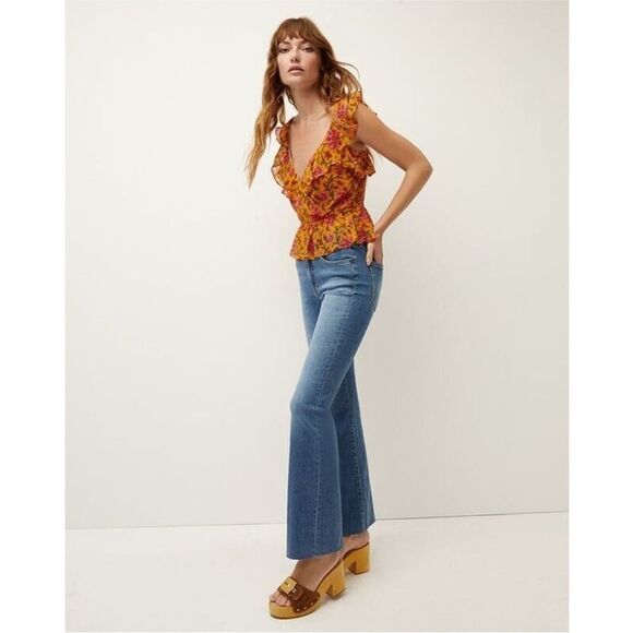 Veronica Beard Randa Top Hot Orange Multi Floral Silk Blouse 0 Romantic NWT $378 - Picture 3 of 8